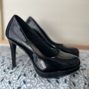 Fioni Womens Platform 4" High Heel Black Patent Leather Pump Stiletto 7